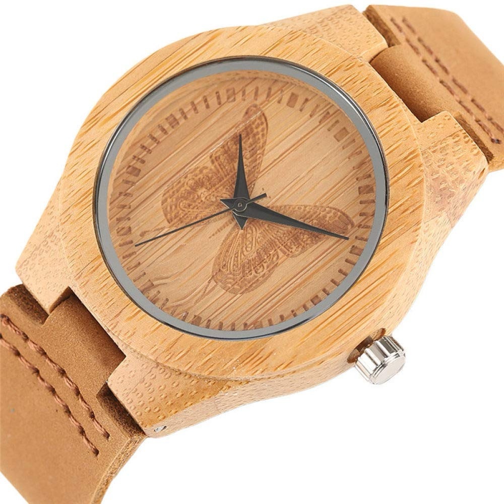 Natural Wood Watch with Butterfly Design